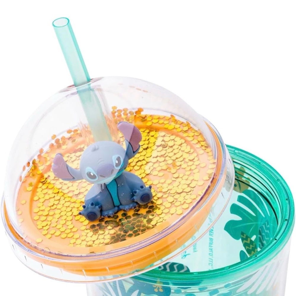 Disney Lilo & Stitch Aloha Tropical Leaves Dome Glitter Top Travel Tumbler - Picture 3 of 3